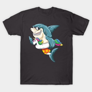 Pool Party Shark in Unicorn Float Funny T-Shirt